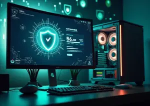 Компьютер с работающим антивирусом и графиком минимального потребления ресурсов
